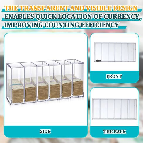 Leinuosen 25" x 12" x 7" Extra Large Clear Currency Tray with 6 Pocket Acrylic Cash Organizer Money Bill Storage Box for Bank Casinos Pharmacies in Saudi Arabia