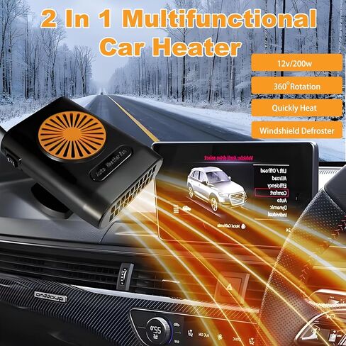Portable Car Heater,12V Car Heater that Plugs into Cigarette Lighter,200W Fast Heating Windshield Defroster Defogger (Orange) in Kuwait