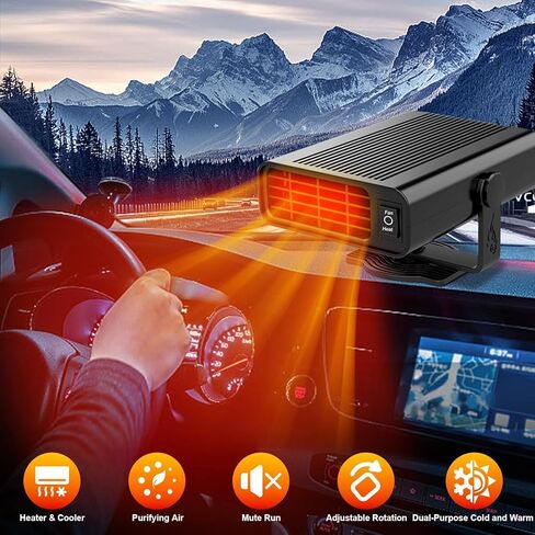 سخان سيارة 12 فولت سخانات محمولة للمركبة، ولاعة سجائر مدمجة 200 وات مروحة تسخين وتبريد سريعة، مزيل الصقيع ومزيل الضباب عن الزجاج الأمامي قابل للدوران 360 درجة للسيارة وسيارات الدفع الرباعي والشاحنات والمركبات الترفيهية in Kuwait