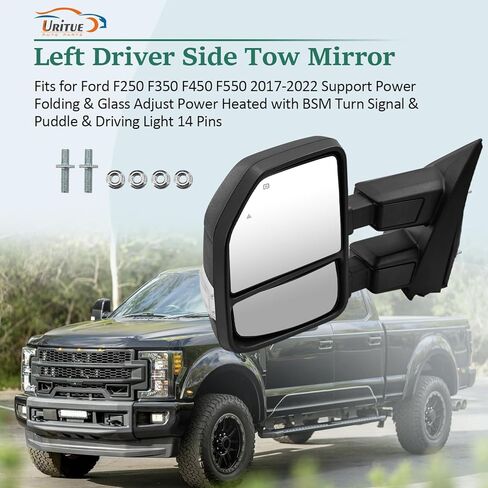 Left Driver Side Tow Mirror Fits for Ford F250 F350 F450 F550 2017-2022 Support Power Folding & Glass Adjust Power Heated with BSM Turn Signal & Puddle & Driving Light 13 Pins in Saudi Arabia