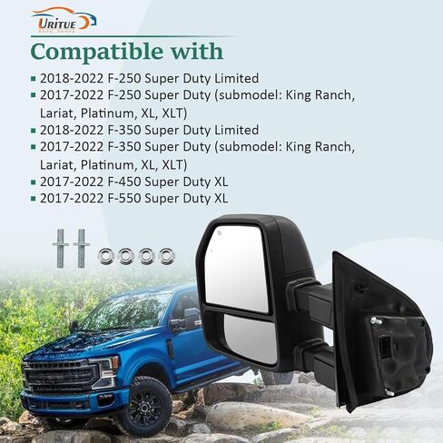Left Driver Side Tow Mirror Fits for Ford F250 F350 F450 F550 2017-2022 Support Power Folding & Glass Adjust Power Heated with BSM Turn Signal & Puddle & Driving Light 13 Pins in Saudi Arabia