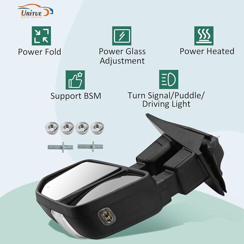 Left Driver Side Tow Mirror Fits for Ford F250 F350 F450 F550 2017-2022 Support Power Folding & Glass Adjust Power Heated with BSM Turn Signal & Puddle & Driving Light 13 Pins in Saudi Arabia