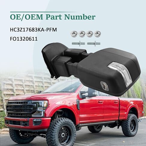 Left Driver Side Tow Mirror Fits for Ford F250 F350 F450 F550 2017-2022 Support Power Folding & Glass Adjust Power Heated with BSM Turn Signal & Puddle & Driving Light 13 Pins in Saudi Arabia