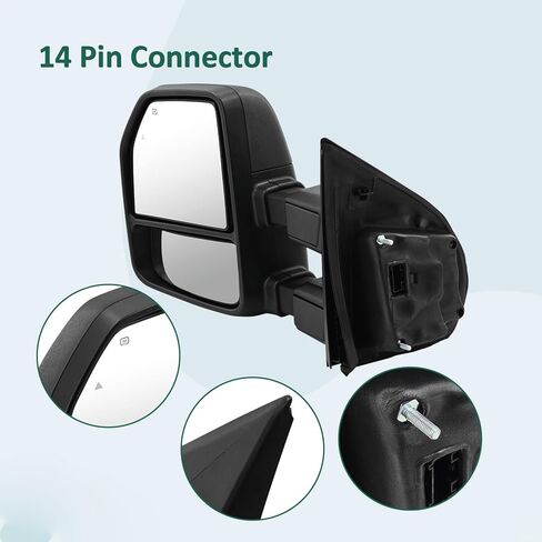 Left Driver Side Tow Mirror Fits for Ford F250 F350 F450 F550 2017-2022 Support Power Folding & Glass Adjust Power Heated with BSM Turn Signal & Puddle & Driving Light 13 Pins in Saudi Arabia