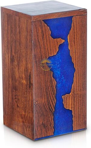 AYAANS Handcrafted Rosewood Blue Epoxy Resin Memorial Urn Box - Elegant Remembrance Keepsake for Ashes - Unique Wood Cremation Urn - Sympathy Gift (11X6X6(200Cu/in)) in Saudi Arabia