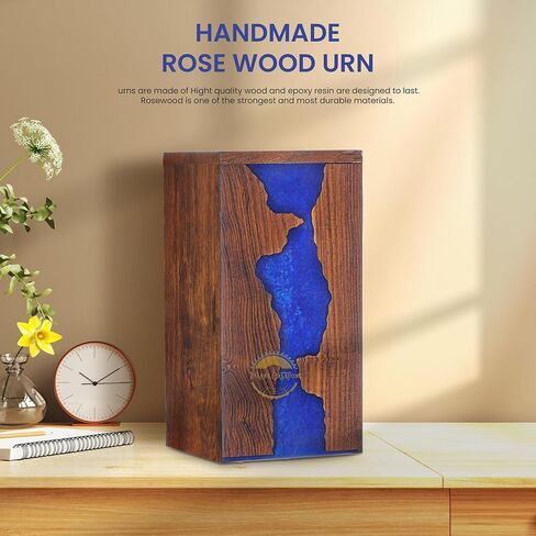 AYAANS Handcrafted Rosewood Blue Epoxy Resin Memorial Urn Box - Elegant Remembrance Keepsake for Ashes - Unique Wood Cremation Urn - Sympathy Gift (11X6X6(200Cu/in)) in Saudi Arabia
