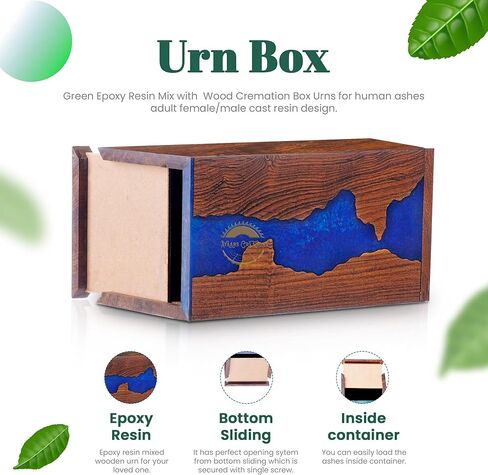 AYAANS Handcrafted Rosewood Blue Epoxy Resin Memorial Urn Box - Elegant Remembrance Keepsake for Ashes - Unique Wood Cremation Urn - Sympathy Gift (11X6X6(200Cu/in)) in Saudi Arabia