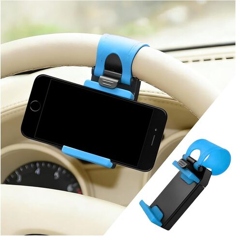 Car Steering Wheel Phone Mount, Adjustable Hands Free Vehicle Steering Wheel Mobile Phone Holder, Portable Automotive Interior Smartphone Mount, Universal for SUV RV Truck (Black) in Saudi Arabia