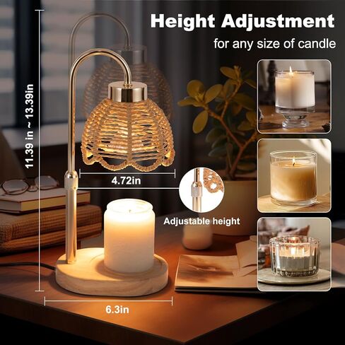 مصباح تسخين الشموع، تعتيم ومؤقت بدون خطوات، جهاز ذوبان الشمع على الطراز البوهيمي، مناسب للمنزل، ديكور المكتب، غرفة النوم، عيد الأم، عيد الحب، هدايا عيد ميلاد للنساء (ذهبي) in Kuwait