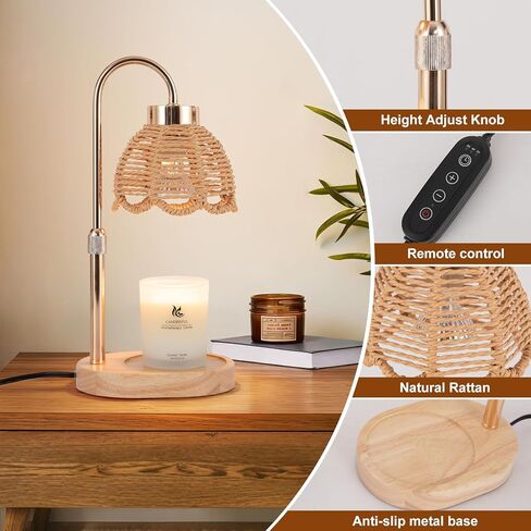 مصباح تسخين الشموع، تعتيم ومؤقت بدون خطوات، جهاز ذوبان الشمع على الطراز البوهيمي، مناسب للمنزل، ديكور المكتب، غرفة النوم، عيد الأم، عيد الحب، هدايا عيد ميلاد للنساء (ذهبي) in Kuwait