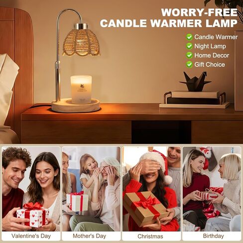 مصباح تسخين الشموع، تعتيم ومؤقت بدون خطوات، جهاز ذوبان الشمع على الطراز البوهيمي، مناسب للمنزل، ديكور المكتب، غرفة النوم، عيد الأم، عيد الحب، هدايا عيد ميلاد للنساء (ذهبي) in Kuwait