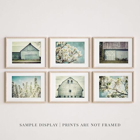 LISA RUSSO FINE ART - مجموعة Shabby Chic Farmhouse مكونة من 6 مطبوعات صغيرة مقاس 5x7 بوصة - غير مؤطرة - حظيرة زرقاء مائية باستيل، زهور، صور زهور - معرض حائط كوخ ريفي in Saudi Arabia