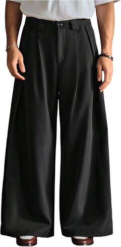GORGLITTER Men's Baggy Dress Pants Pleated Low Rise Wide Leg Work Trousers Old Money Business Casual Slacks in Saudi Arabia