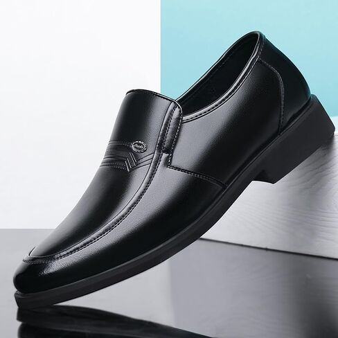Men's Business Casual Shoes Versatile Black Formal Leather Shoes Pointed Toe Slip-on Low-top Slip Resistant Rubber Oxford Shoes for Men in Kuwait