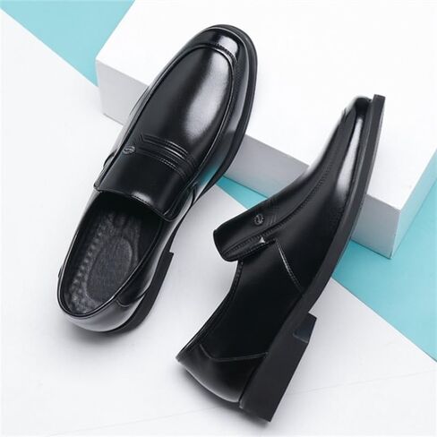 Men's Business Casual Shoes Versatile Black Formal Leather Shoes Pointed Toe Slip-on Low-top Slip Resistant Rubber Oxford Shoes for Men in Kuwait