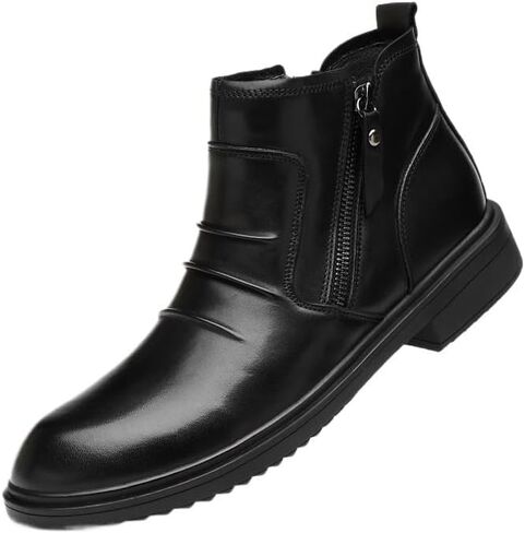 Shoes Men's Warm Mid-cut British Dress Leather Boots Fashionable Side Zipper Oxford Shoes Men Comfortable Casual Shoes for Travel Work Outdoor Activities in Kuwait