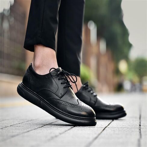 أحذية أكسفورد رجال الأعمال منقوشة أحذية رسمية منخفضة الأعلى جولة اصبع القدم الجبهة الدانتيل متابعة مسطحة القاع مريحة عدم الانزلاق حذاء كاجوال للرجال in Kuwait