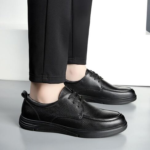 Breathable Casual Business Lace-up Shoes Black Thick Sole Round Toe Men's Business Leather Shoes Non Slip Comfortable Low Height Oxford Shoes for Men in Kuwait