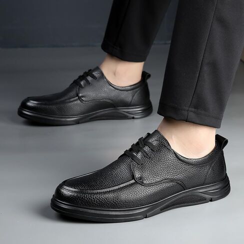 Breathable Casual Business Lace-up Shoes Black Thick Sole Round Toe Men's Business Leather Shoes Non Slip Comfortable Low Height Oxford Shoes for Men in Kuwait