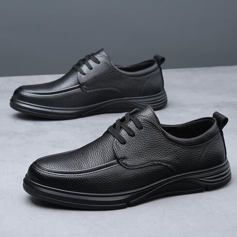 Breathable Casual Business Lace-up Shoes Black Thick Sole Round Toe Men's Business Leather Shoes Non Slip Comfortable Low Height Oxford Shoes for Men in Kuwait