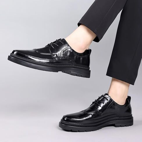 Men's Business Dress Leather Shoes British Fashion Lace-up Rubber Sole Men Casual Shoes Comfortable Lining Lightweight Non Slip Walking Shoes in Kuwait