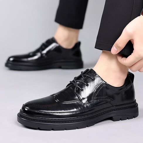 Men's Business Dress Leather Shoes British Fashion Lace-up Rubber Sole Men Casual Shoes Comfortable Lining Lightweight Non Slip Walking Shoes in Kuwait