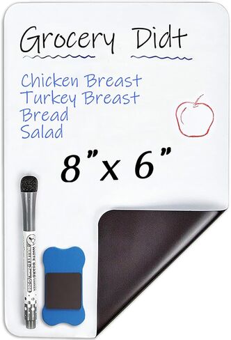 لوحة بيضاء صغيرة من INMORVEN مخطط قائمة المسح الجاف، 8 بوصة × 6 بوصة لوحة مسح جافة مغناطيسية صغيرة لقائمة البقالة في الثلاجة، لوحات بيضاء للثلاجة للقيام بالقائمة، مع علامات وممحاة in Kuwait