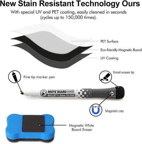 لوحة بيضاء صغيرة من INMORVEN مخطط قائمة المسح الجاف، 8 بوصة × 6 بوصة لوحة مسح جافة مغناطيسية صغيرة لقائمة البقالة في الثلاجة، لوحات بيضاء للثلاجة للقيام بالقائمة، مع علامات وممحاة in Kuwait