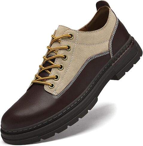 Vintage Oxford Shoes for Men Leather Splice Fashion Lightweight Lug Sole Platform Anti-Slip Retro Dress Derby Sneakers for Causal Work Business in Kuwait