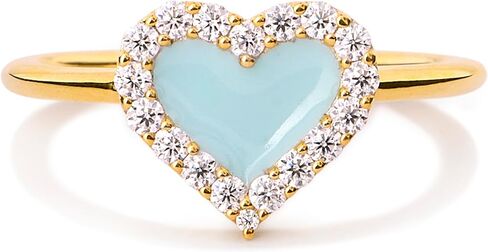 STORYJEWELLERY Heart Ring, Enamel Rings for Women, Gold Plated Stackable Rings for Women, Light Green Heart Shaped Ring, Gifts for Her in Saudi Arabia