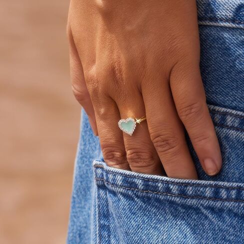STORYJEWELLERY Heart Ring, Enamel Rings for Women, Gold Plated Stackable Rings for Women, Light Green Heart Shaped Ring, Gifts for Her in Saudi Arabia