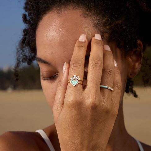 STORYJEWELLERY Heart Ring, Enamel Rings for Women, Gold Plated Stackable Rings for Women, Light Green Heart Shaped Ring, Gifts for Her in Saudi Arabia