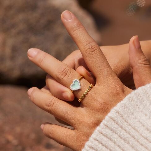 STORYJEWELLERY Heart Ring, Enamel Rings for Women, Gold Plated Stackable Rings for Women, Light Green Heart Shaped Ring, Gifts for Her in Saudi Arabia