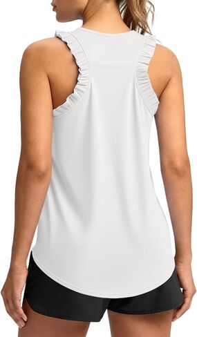 Fisoew المرأة الصيف تجريب تانك القمم كشكش أكمام راسيرباك Crewneck عادية فضفاض تشغيل رياضة تي شيرت رياضي in Kuwait