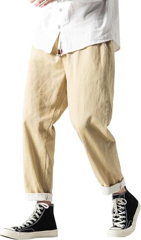 PRIJOUHE Mens Elastic Waist Jeans Casual Japanese Pants Relaxed Fit Drawstring Jeans Distressed Tapered Leg Denim Pants in Kuwait