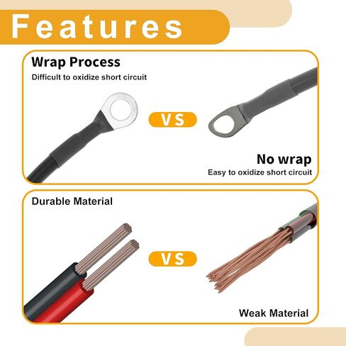 1 Pc 8 AWG Gauge Universal Battery Inverter Cable for Car Vehicle Boat RV Solar Battery Cable Tinned Copper Black 4.5FT 3/8" Lug 5/16" Lug in Saudi Arabia