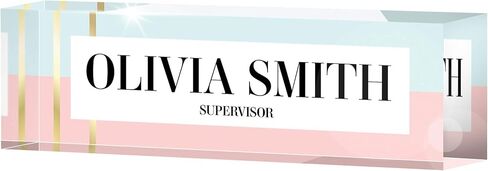 Desk Name Plate Personalized, Custom Name Plates 2½/x8 Inches, Thick Crystal-Clear Acrylic, Gift Box, Office Desk Decor. USA Made by ACRYLUXE (Aesthetic) in Saudi Arabia