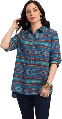 Ariat Women's R.E.A.L. Southwestern Print Billie Rae Long Sleeve Button-Down Teal Large in Saudi Arabia