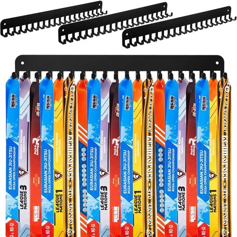 مجموعة من 4 قطع من Geetery شماعة عرض ميدالية الماراثون الرياضية المعدنية السوداء مع 20 قطعة من خطافات التعليق أكثر من 160 ميدالية سهلة التركيب، رف رف مثبت على الحائط، لوحات جوائز للجمباز والجري في ماراثون كرة القدم in Kuwait