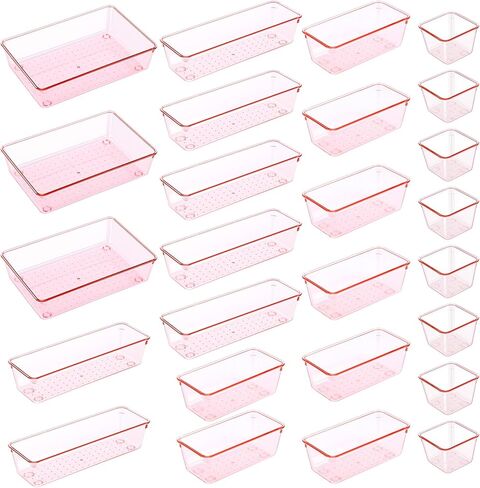 25pcs Pink Plastic Drawer Organizer Set, Clear Stackable Drawer Organizer,Kitchen Drawers Dividers for Bathroom, Office, Kitchen Cabinets and Dressing Tables in Saudi Arabia