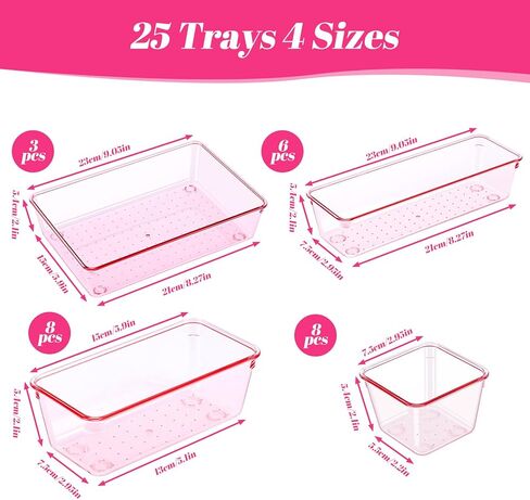 25pcs Pink Plastic Drawer Organizer Set, Clear Stackable Drawer Organizer,Kitchen Drawers Dividers for Bathroom, Office, Kitchen Cabinets and Dressing Tables in Saudi Arabia