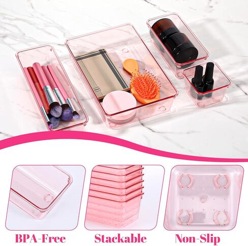 25pcs Pink Plastic Drawer Organizer Set, Clear Stackable Drawer Organizer,Kitchen Drawers Dividers for Bathroom, Office, Kitchen Cabinets and Dressing Tables in Saudi Arabia