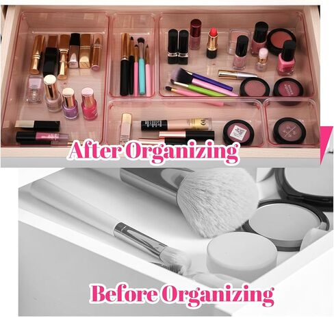 25pcs Pink Plastic Drawer Organizer Set, Clear Stackable Drawer Organizer,Kitchen Drawers Dividers for Bathroom, Office, Kitchen Cabinets and Dressing Tables in Saudi Arabia