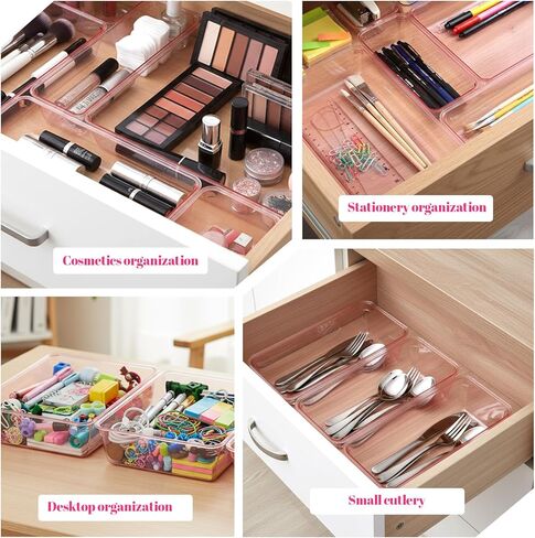 25pcs Pink Plastic Drawer Organizer Set, Clear Stackable Drawer Organizer,Kitchen Drawers Dividers for Bathroom, Office, Kitchen Cabinets and Dressing Tables in Saudi Arabia