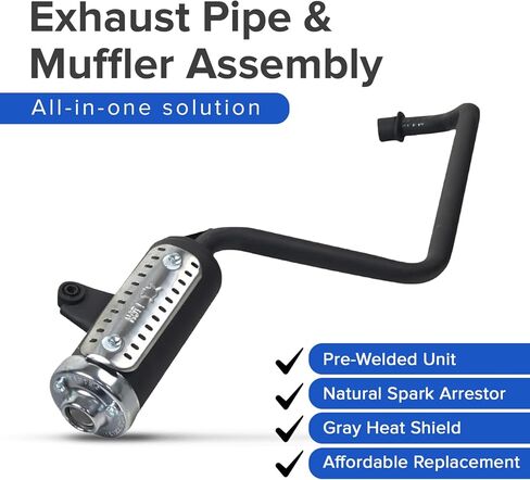 AlveyTech Muffler & Pipe Assembly for Coleman AT125-EX ATV - Durable Metal with Matte Black Finish Muffler Header Exhaust Pipe, Predator Engine Parts, Replacement 4-Wheel ATV Accessories, DIY Install in Kuwait