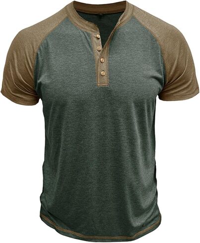Men’s Color Block Henley Sweatshirt Short Sleeve Button Front Casual Sweatshirt Breathable Streetwear Top in Saudi Arabia