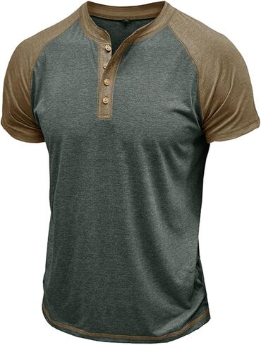 Men’s Color Block Henley Sweatshirt Short Sleeve Button Front Casual Sweatshirt Breathable Streetwear Top in Saudi Arabia