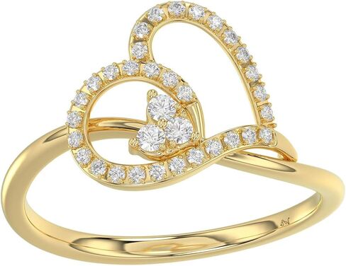 10K Yellow Gold Heart Shape Natural Diamond Ladies Ring, 0.15 CTW with Round Cut, Symbol of Love (Color-H-I, Clarity-I2-I3) in Saudi Arabia
