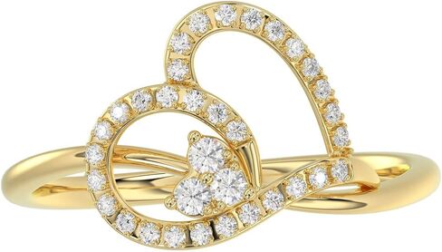10K Yellow Gold Heart Shape Natural Diamond Ladies Ring, 0.15 CTW with Round Cut, Symbol of Love (Color-H-I, Clarity-I2-I3) in Saudi Arabia