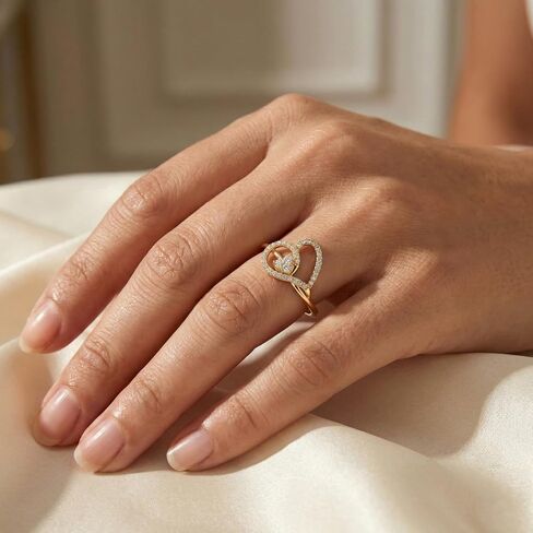 10K Yellow Gold Heart Shape Natural Diamond Ladies Ring, 0.15 CTW with Round Cut, Symbol of Love (Color-H-I, Clarity-I2-I3) in Saudi Arabia